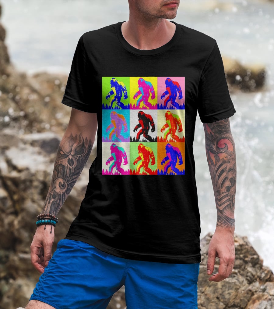 Retro Pop Art Bigfoot Sasquatch Collage T-Shirt