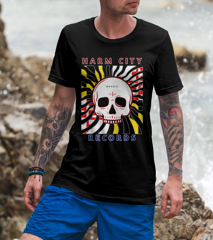 Harm City Records Baltimore Maryland Charm City MMXXIII Skull T-Shirt