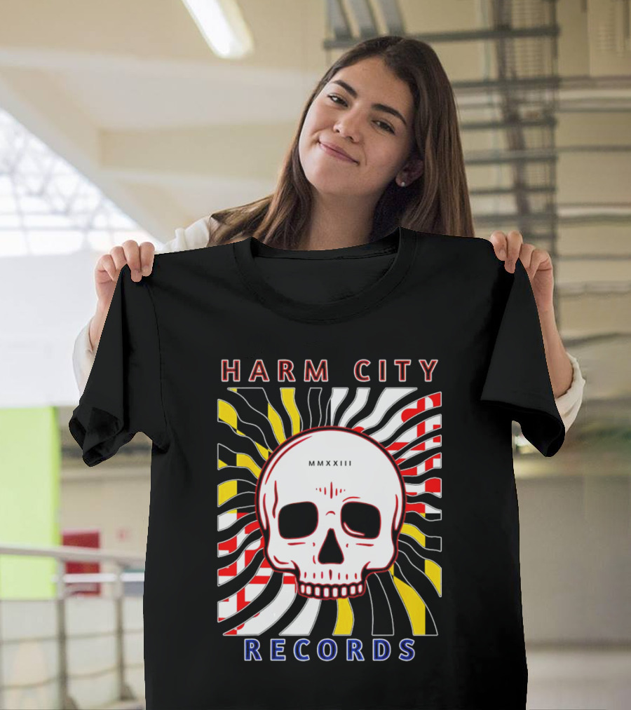 Harm City Records Baltimore Maryland Charm City MMXXIII Skull T-Shirt