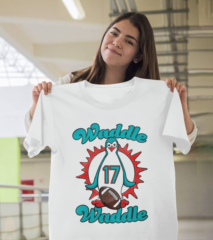 Waddle Waddle 17 Miami Dolphin Football Penguin T-Shirt