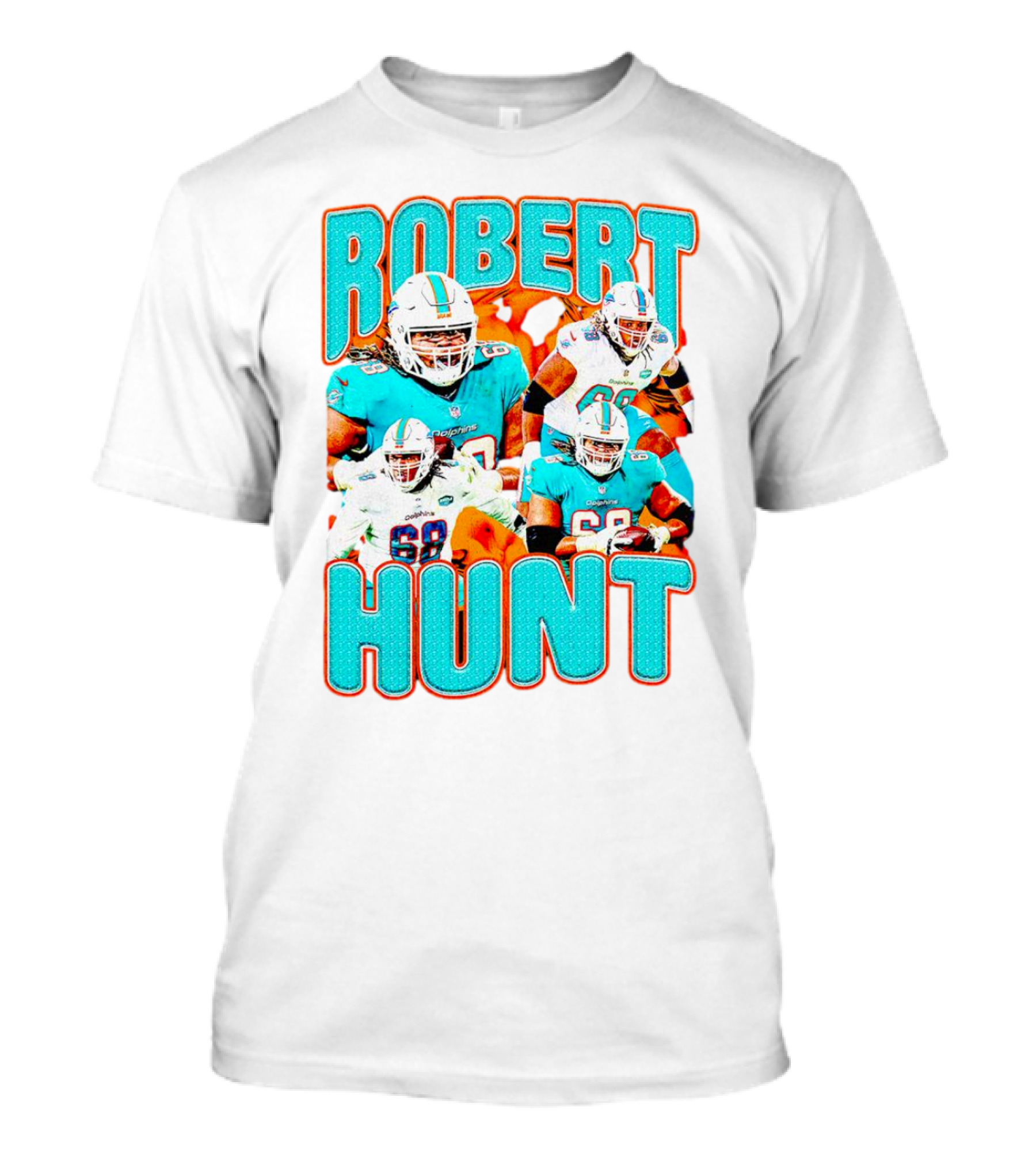 Robert Hunt Miami Dolphins 68 Vintage Football Collage T-Shirt