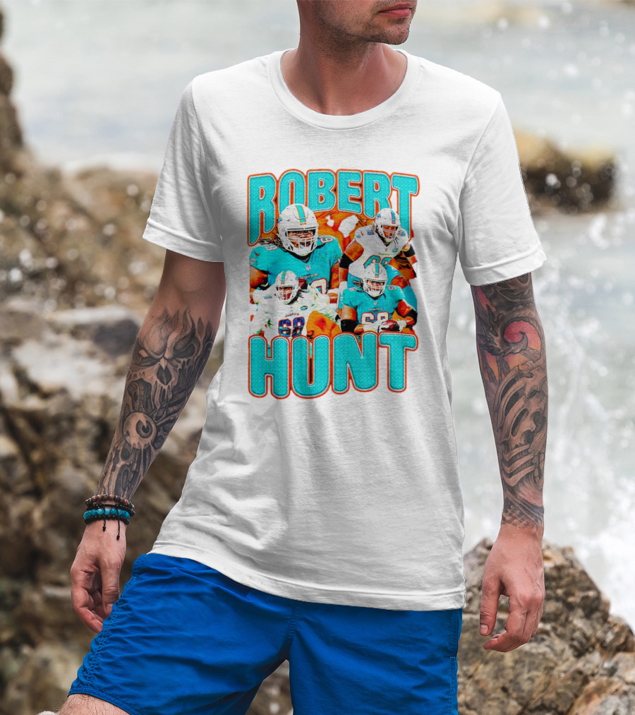 Robert Hunt Miami Dolphins 68 Vintage Football Collage T-Shirt