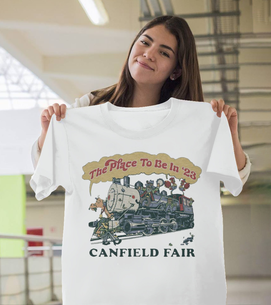 The Place to Be in '23 Canfield Fair Train with Animals T-Shirt