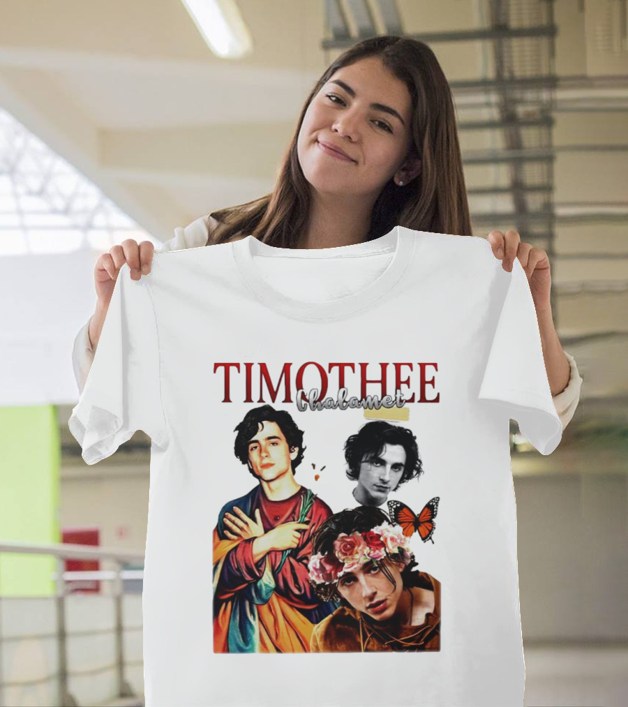 Timothee Chalamet Artistic Collage with Flowers and Butterfly T-Shirt