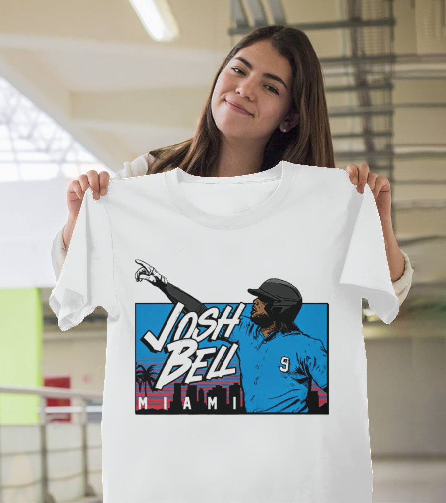 Josh Bell Miami Skyline Baseball Sunset T-Shirt