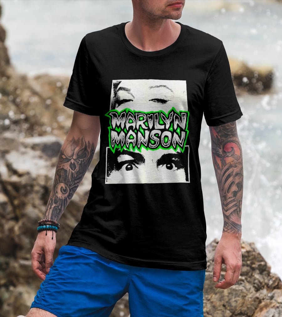Marilyn Manson Face Illusion With Eyes Contrast T-Shirt