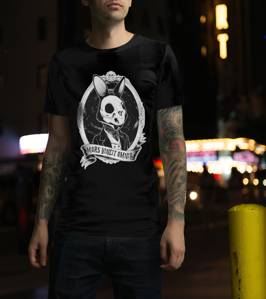 Gothic Rabbit Skeleton Portrait Mors Vincit Omnia T-Shirt