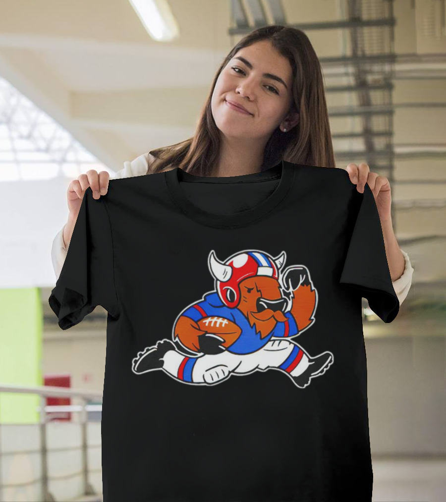 Running Buffalo Football Player in Blue and Red Helmet Monopolizing Wins T-Shirt