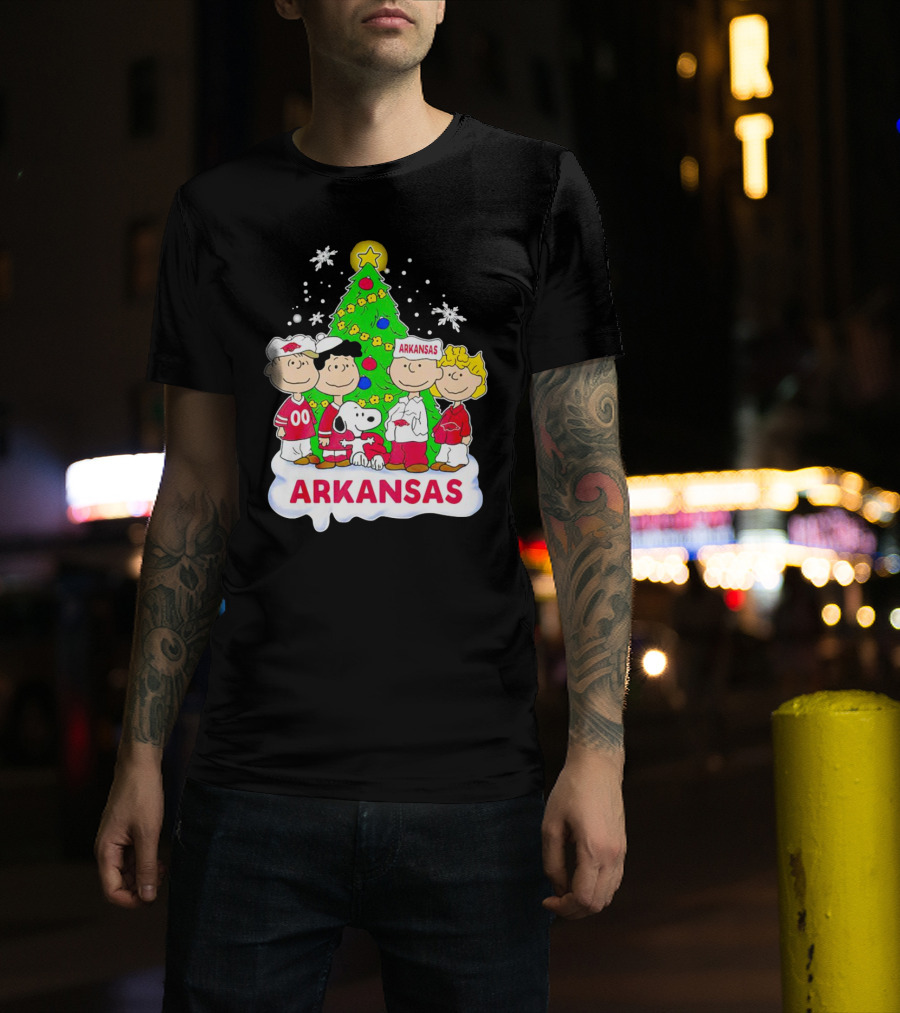 Peanuts Characters Arkansas Razorbacks Christmas Tree T-Shirt