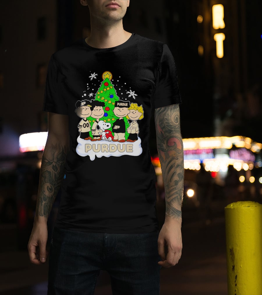 Peanuts Christmas With Purdue Boilermakers Charlie Brown And Snoopy T-Shirt