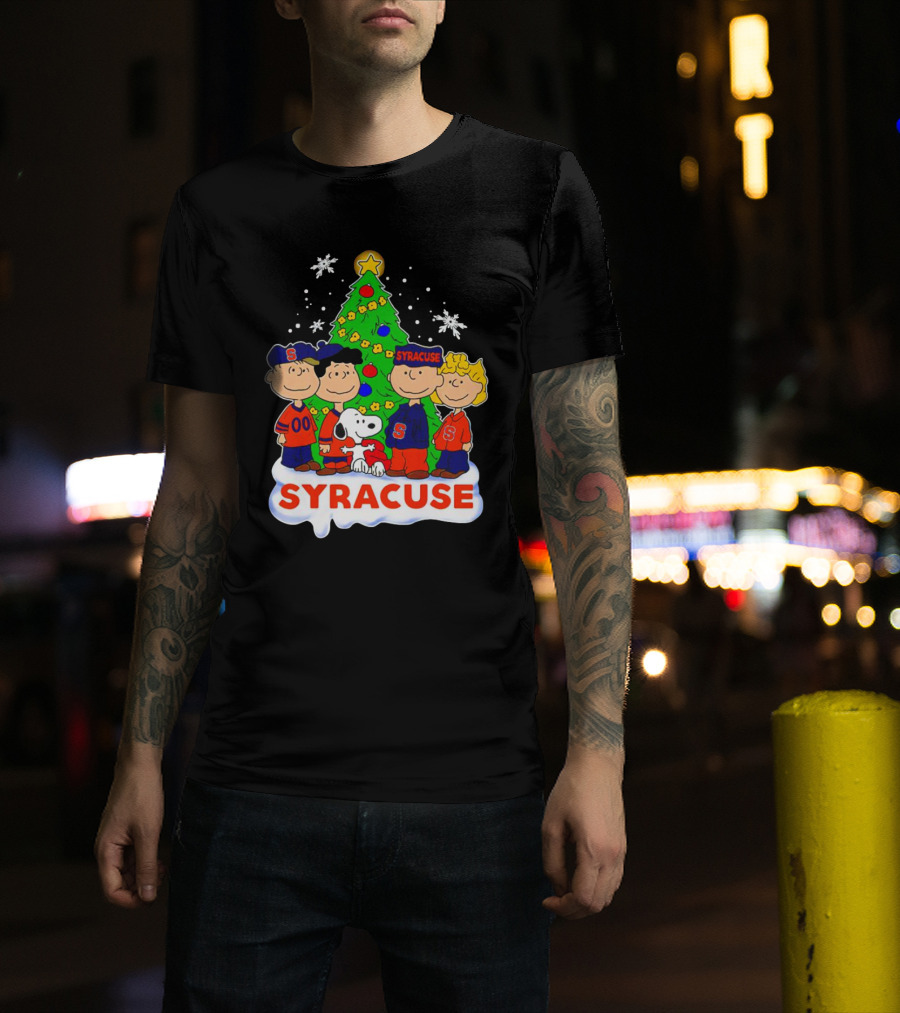 Peanuts Characters Christmas Tree Syracuse Orange Football Snowflakes T-Shirt