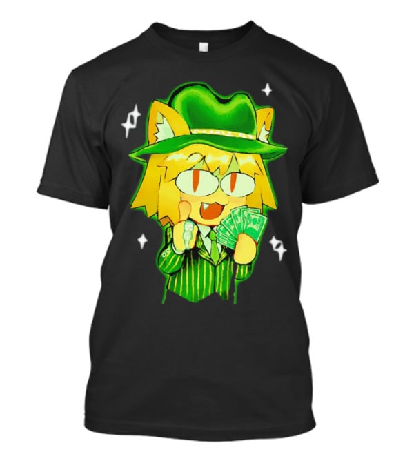 Sunny Waifu Gangster Neco-Arc Anime Cat Character With Money And Green Hat T-Shirt