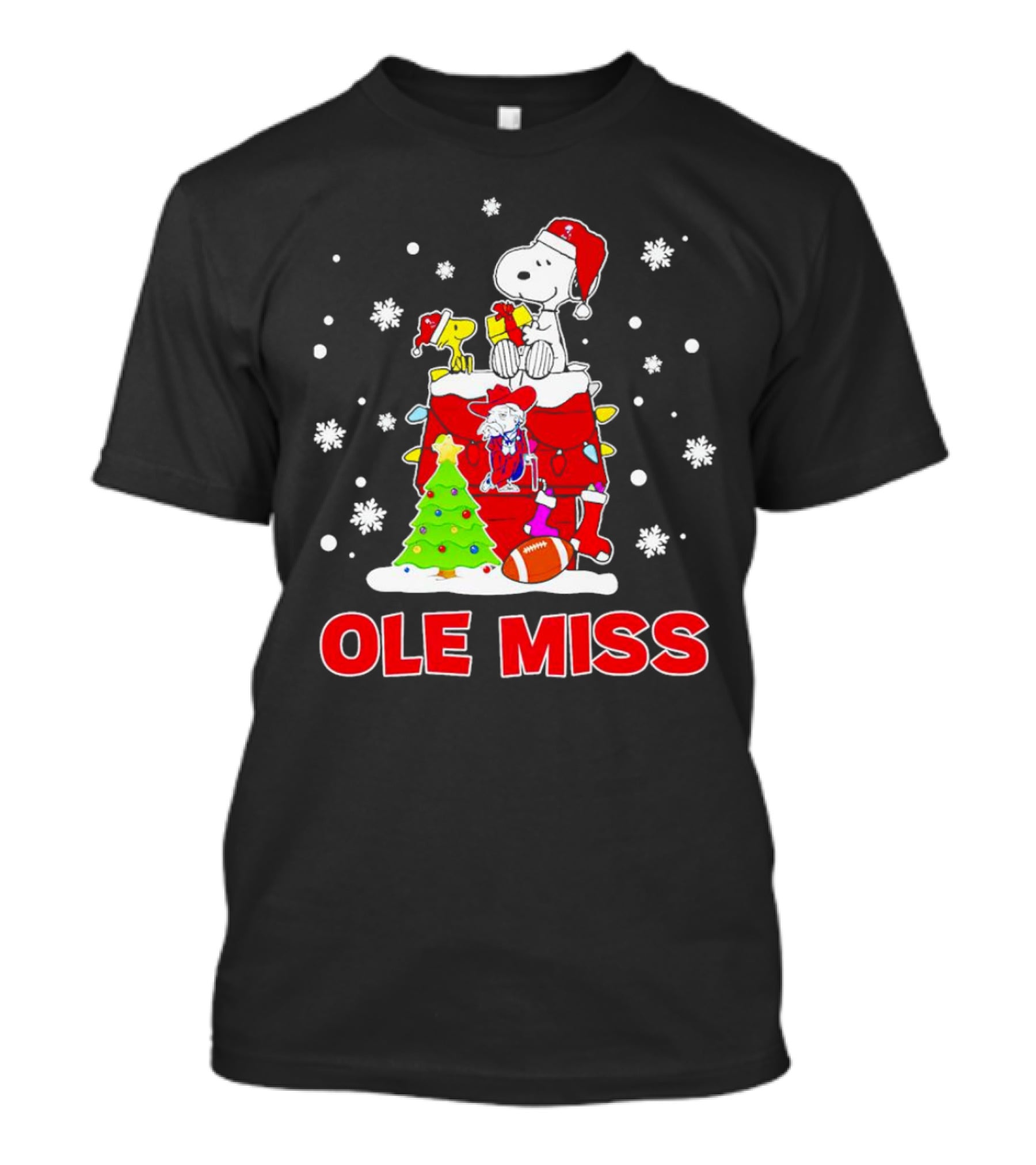 Ole Miss Snoopy Christmas Football Holiday Celebration Snowflakes T-Shirt