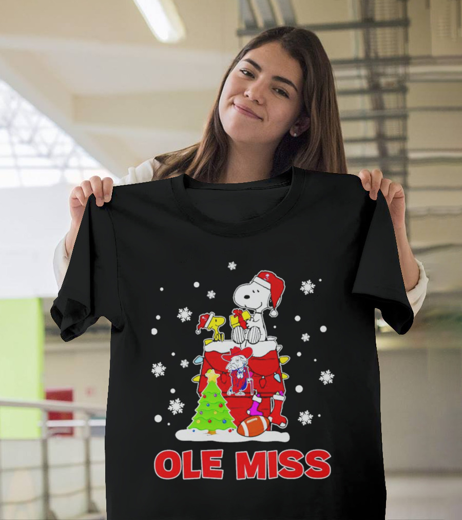Ole Miss Snoopy Christmas Football Holiday Celebration Snowflakes T-Shirt