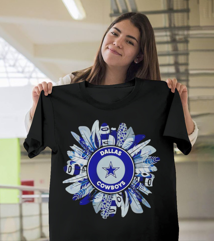 Dallas Cowboys Star Logo With Blue And White Feather Circle T-Shirt