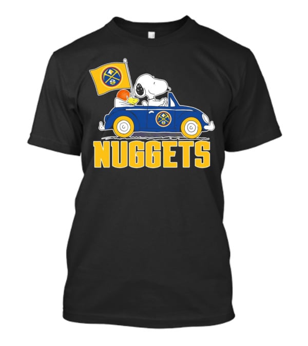 Denver Nuggets Snoopy Driving Car With Basketball Flag T-Shirt