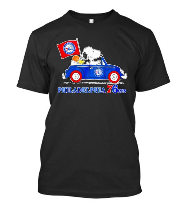 Philadelphia 76ers Snoopy Driving Car With Basketball And Flag T-Shirt