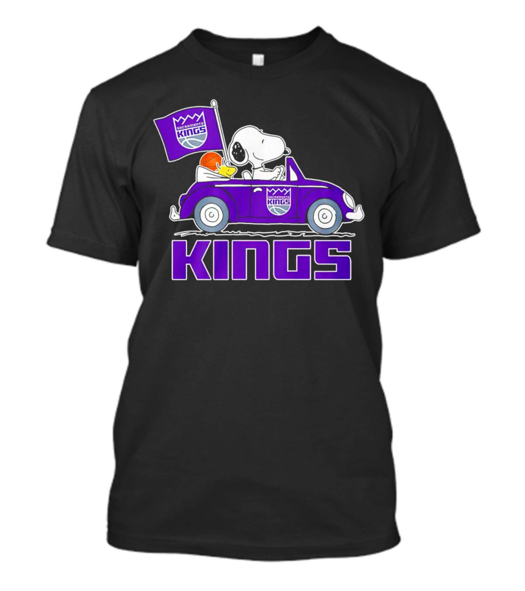 Sacramento Kings Snoopy Dog Driving Car With Flag And Basketball T-Shirt
