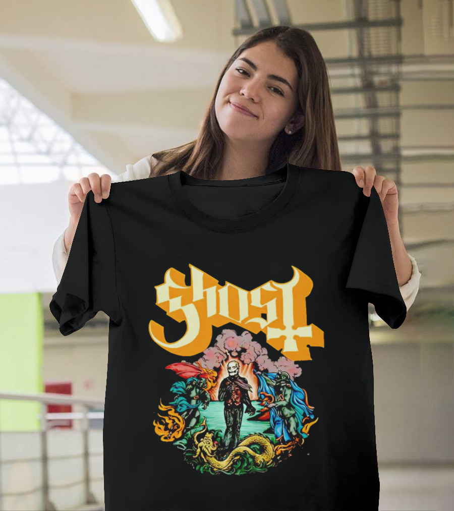 Ghost Skeleton Surrounded by Demons Artwork Halloween T-Shirt