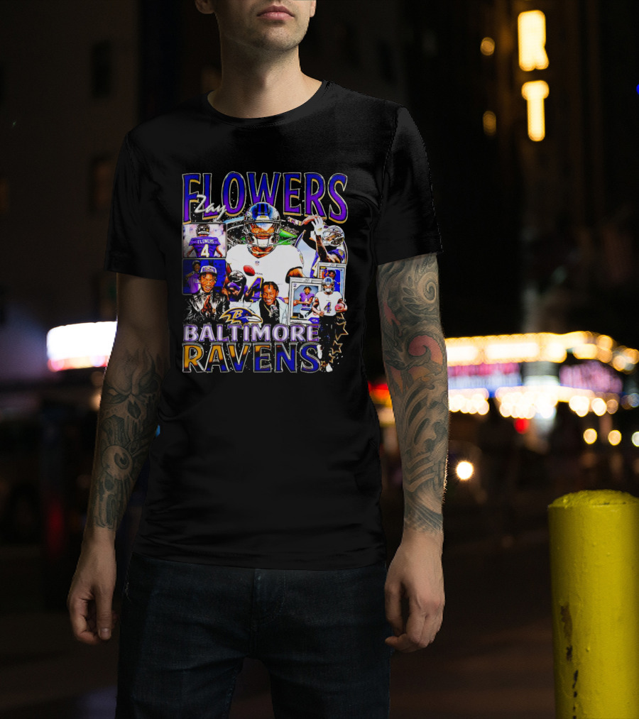 Zay Flowers Baltimore Ravens NFL Football Stars Collage T-Shirt