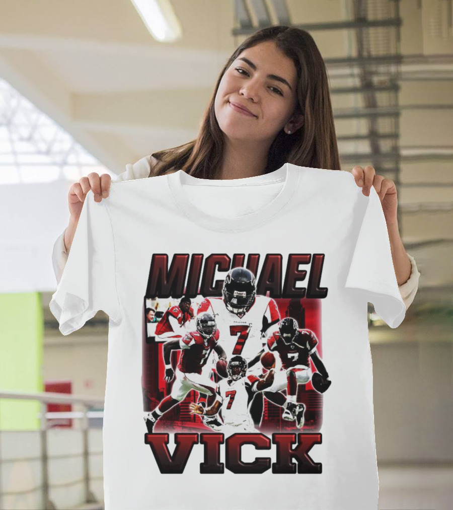 Michael Vick Atlanta Falcons Football Number 7 Quarterback Action Collage T-Shirt