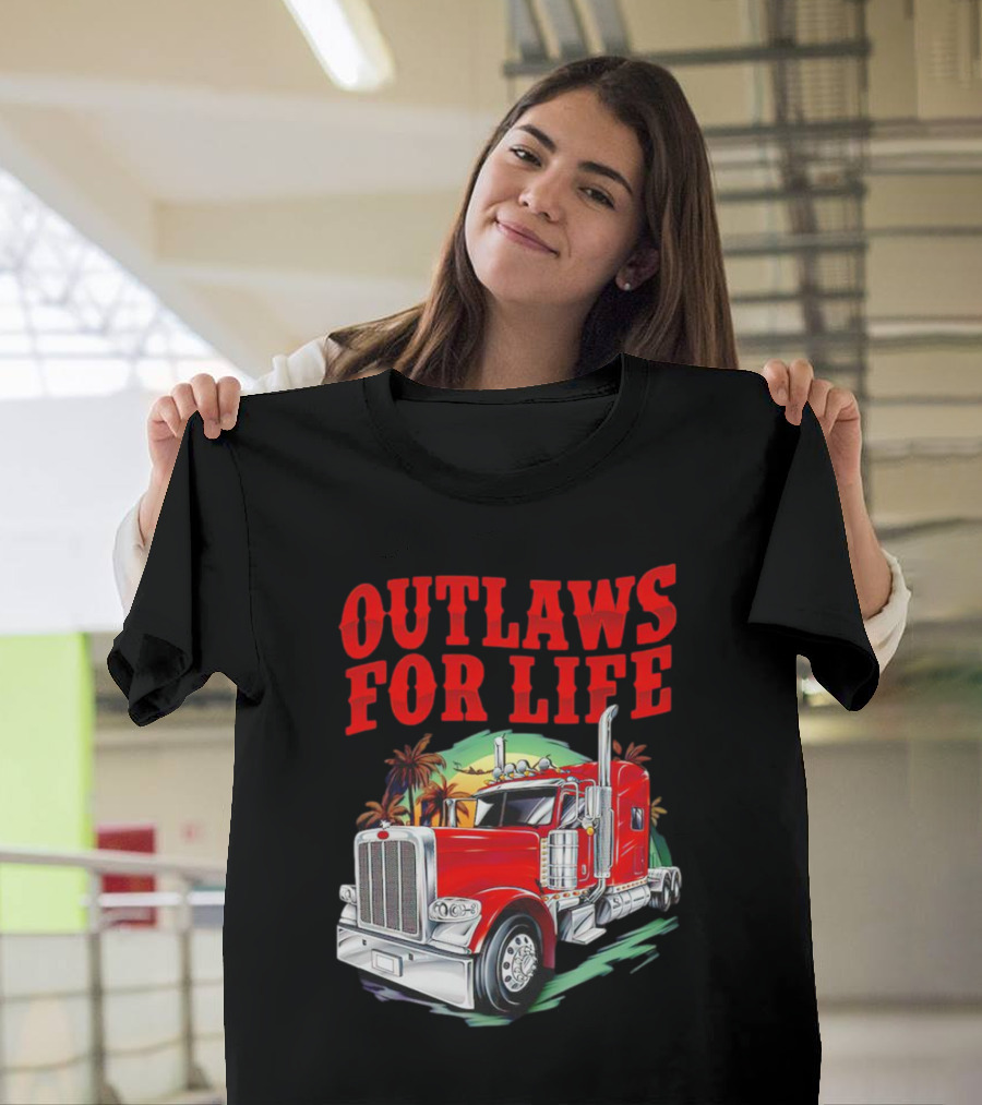 Outlaws For Life Red Truck Palm Trees T-Shirt