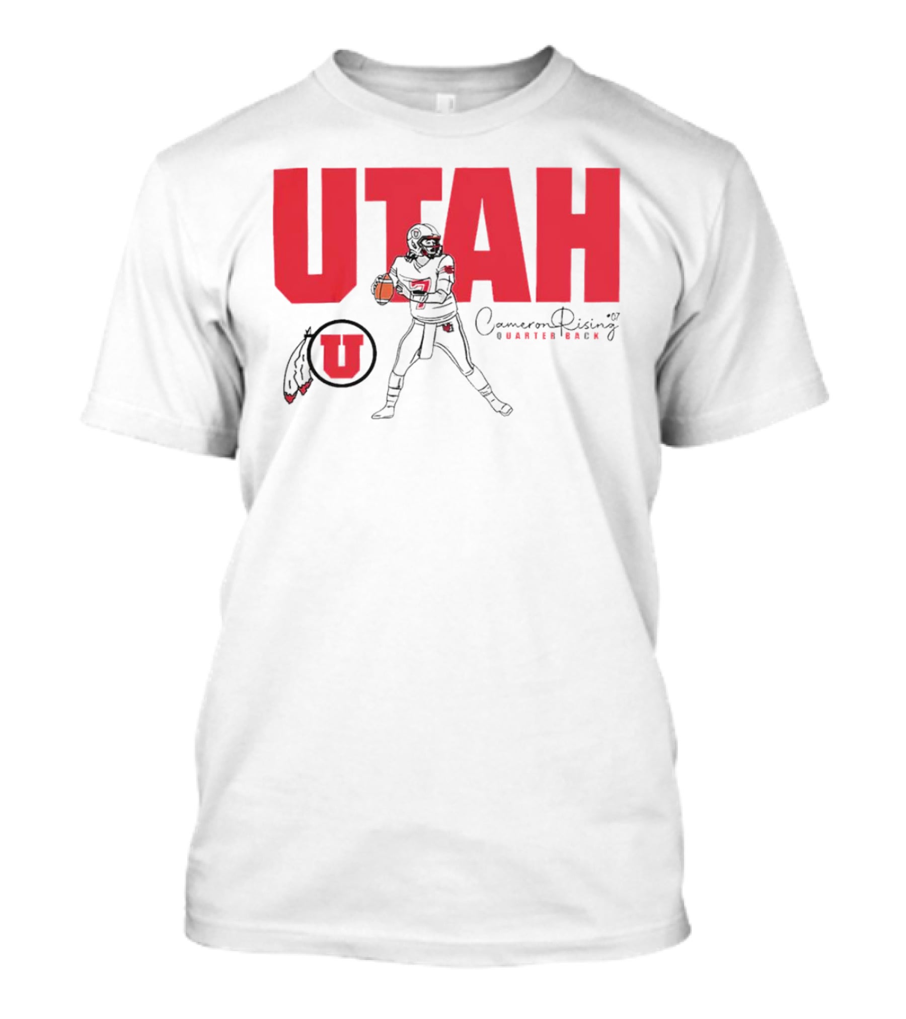 Utah Utes #7 Cameron Rising Quarterback Caricature T-Shirt