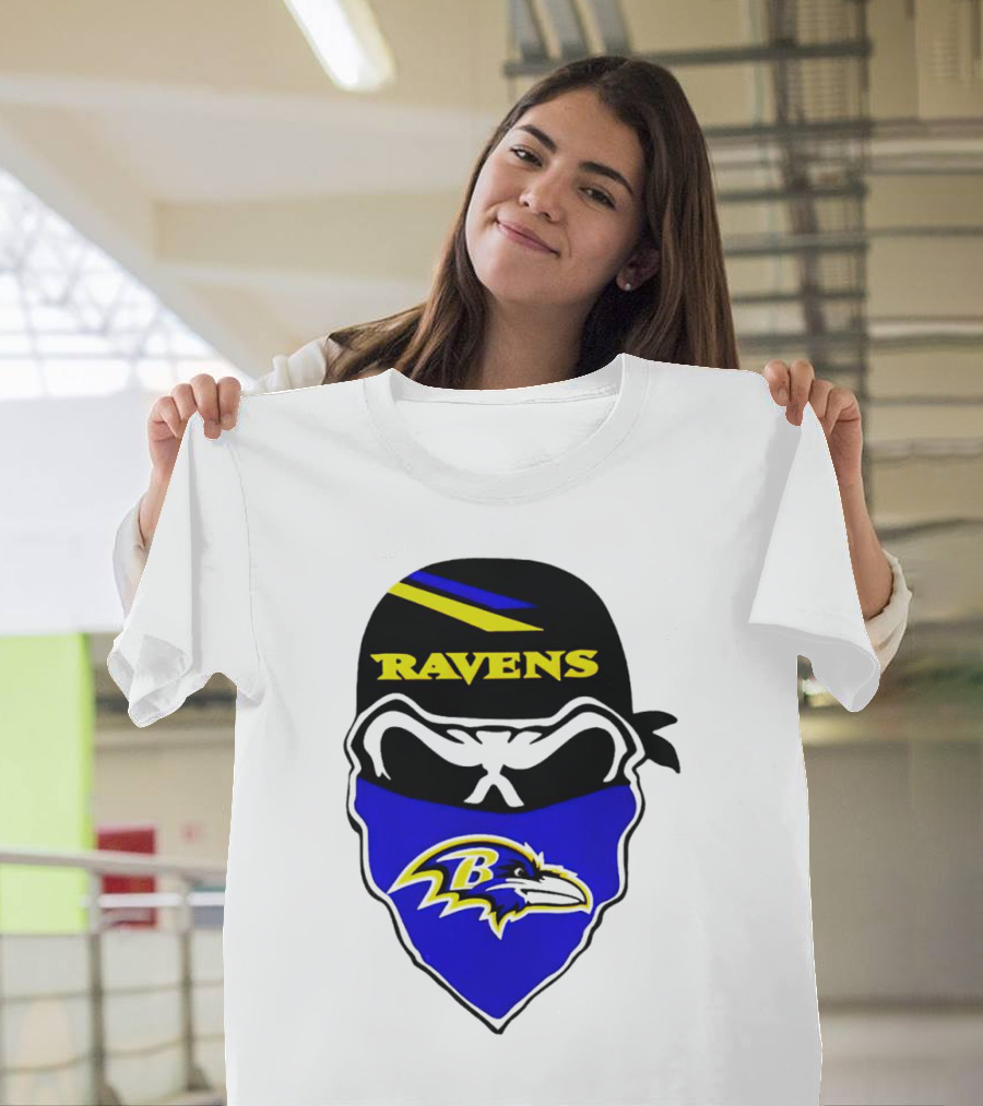 Ravens Skull Bandana Logo Baltimore Ravens T-Shirt