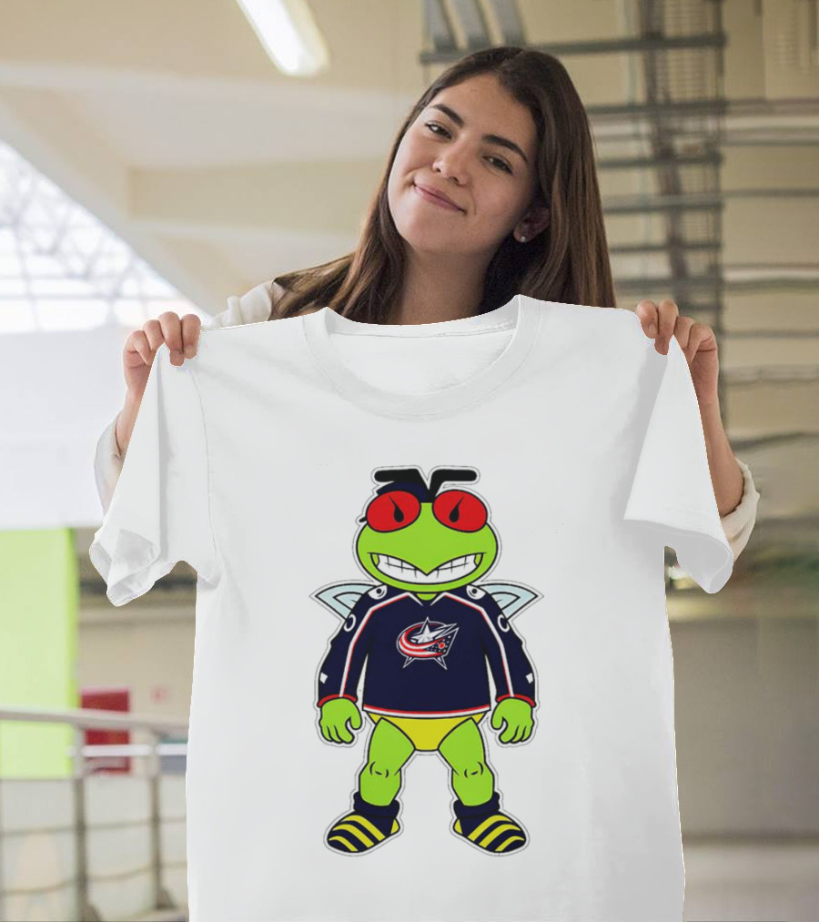 Columbus Blue Jackets Stinger Mascot Character In Team Jersey T-Shirt