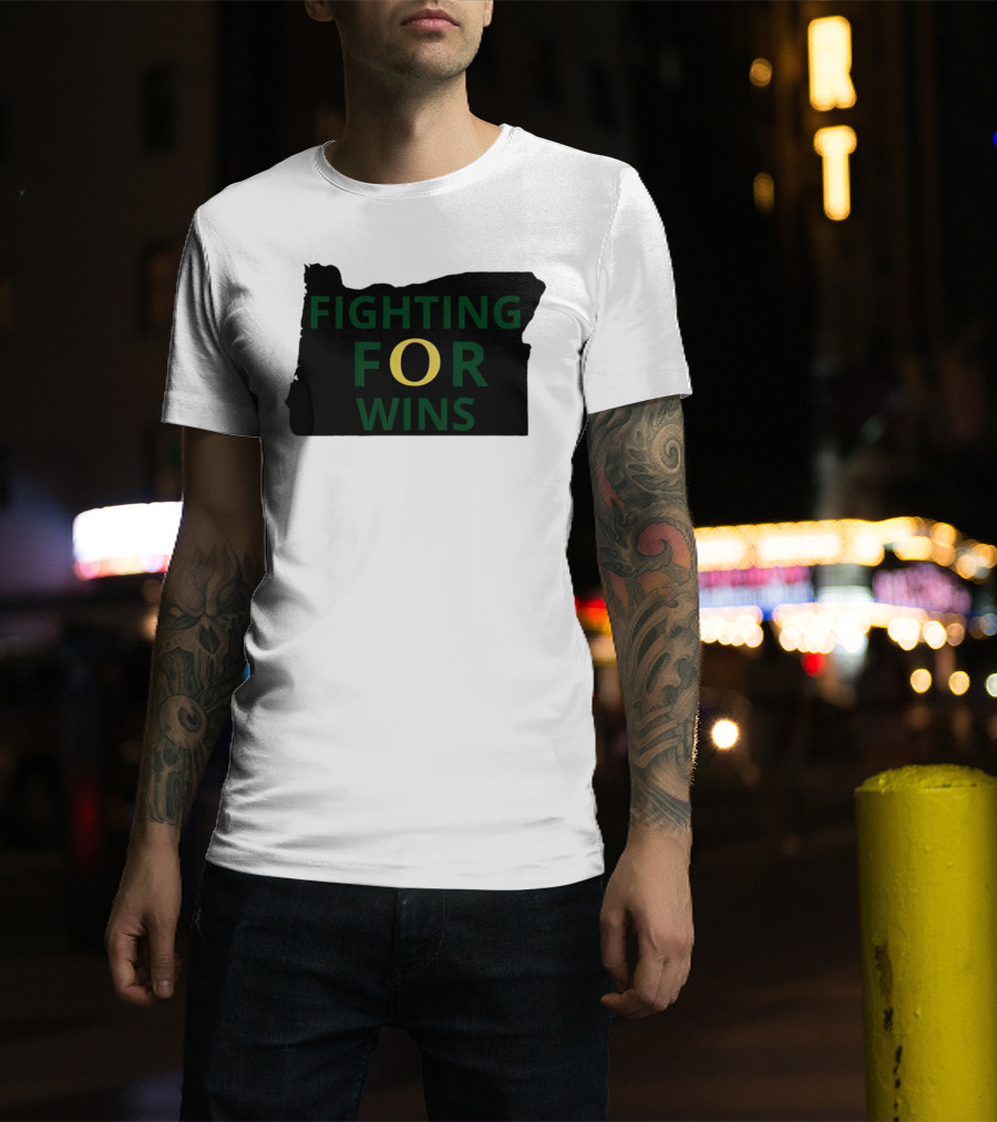 Fighting For Wins Oregon Ducks State Outline T-Shirt