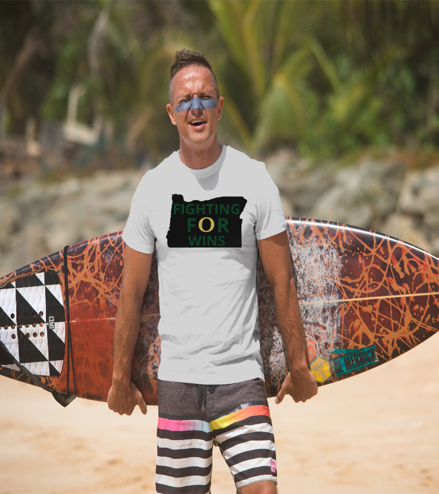 Fighting For Wins Oregon Ducks State Outline T-Shirt