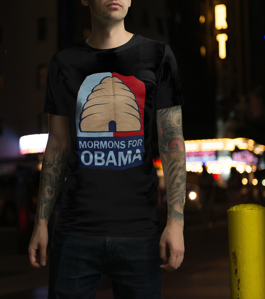 Mormons For Obama Beehive Symbol Two-Tone Background T-Shirt