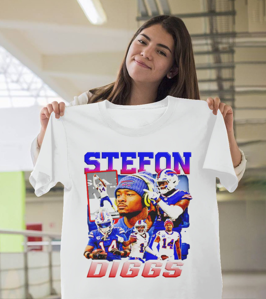 Stefon Diggs Buffalo Bills Football NFL Player Collage in Action T-Shirt