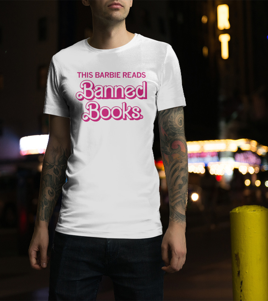 This Barbie Reads Banned Books Bold Pink Retro Typography T-Shirt