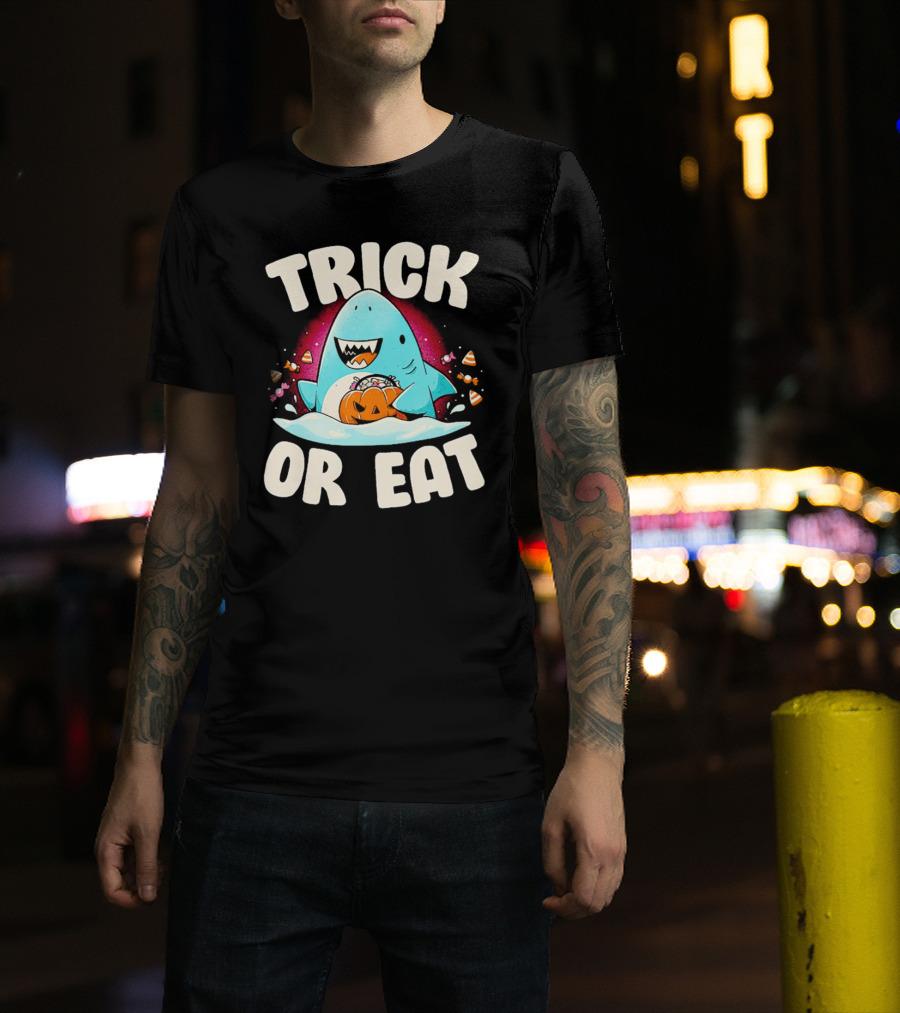 Trick Or Eat Shark Halloween Pumpkin Candy T-Shirt