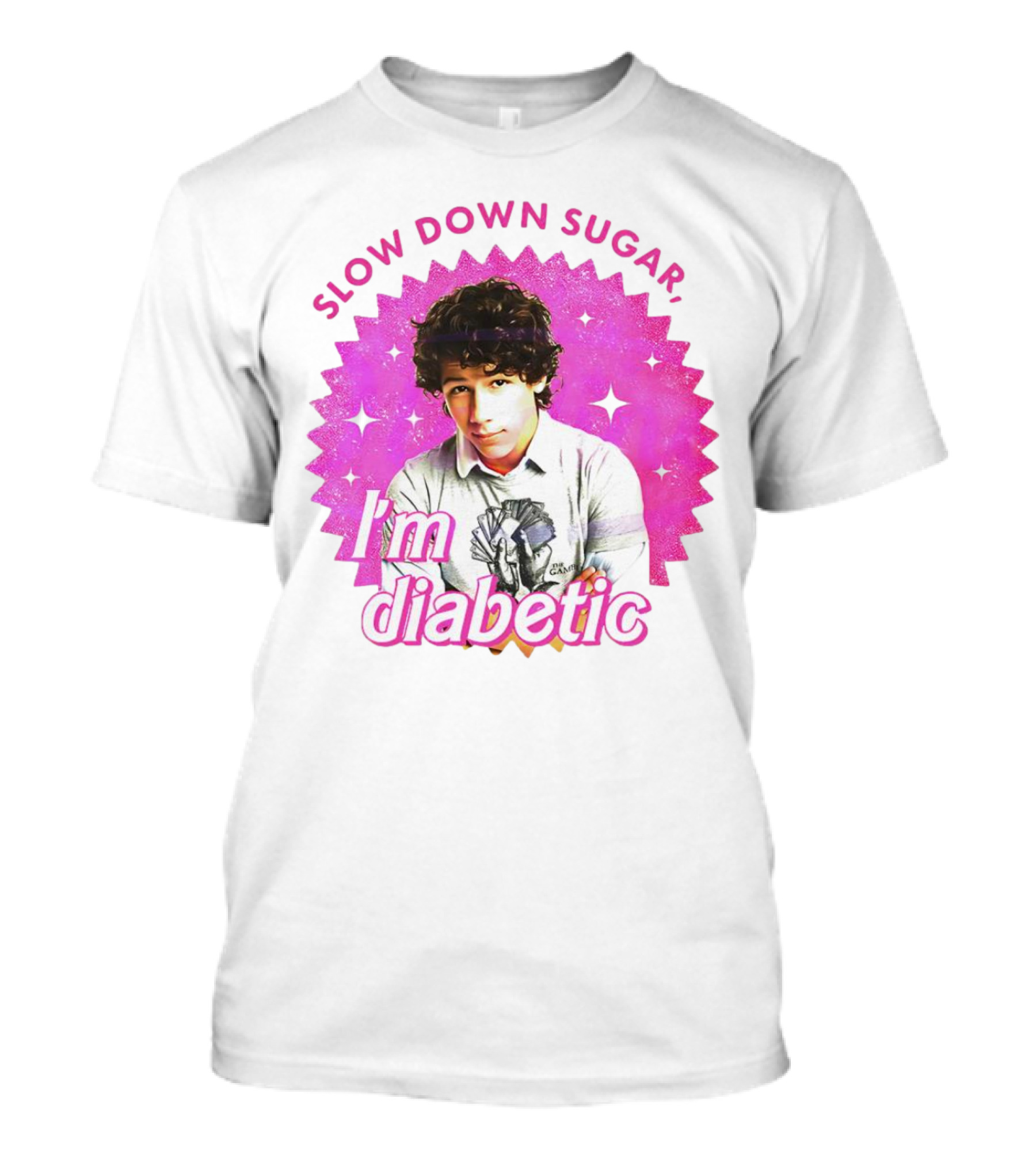 Nick Jonas Slow Down Sugar I'm Diabetic Pink Starburst T-Shirt