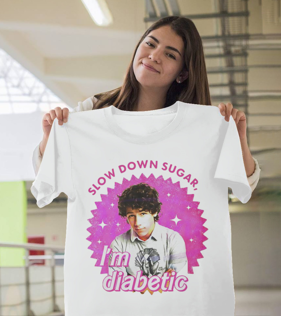 Nick Jonas Slow Down Sugar I'm Diabetic Pink Starburst T-Shirt