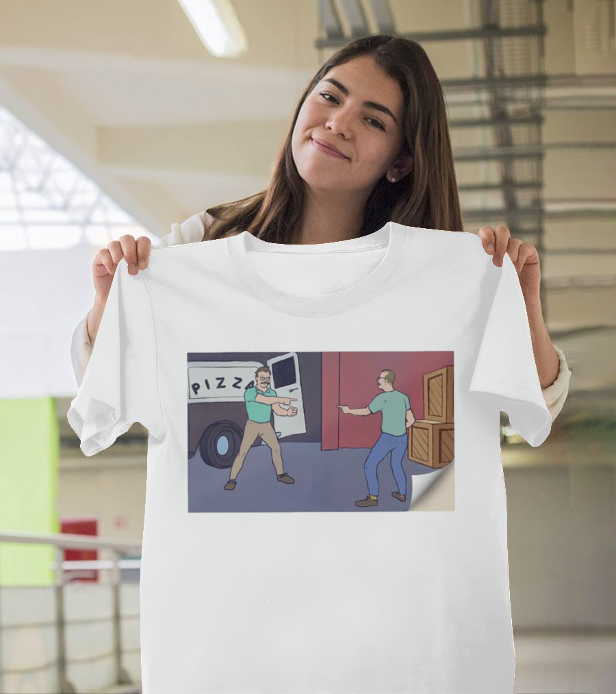 Pizza John Mustache Meme Spider-Man Pointing Scene T-Shirt