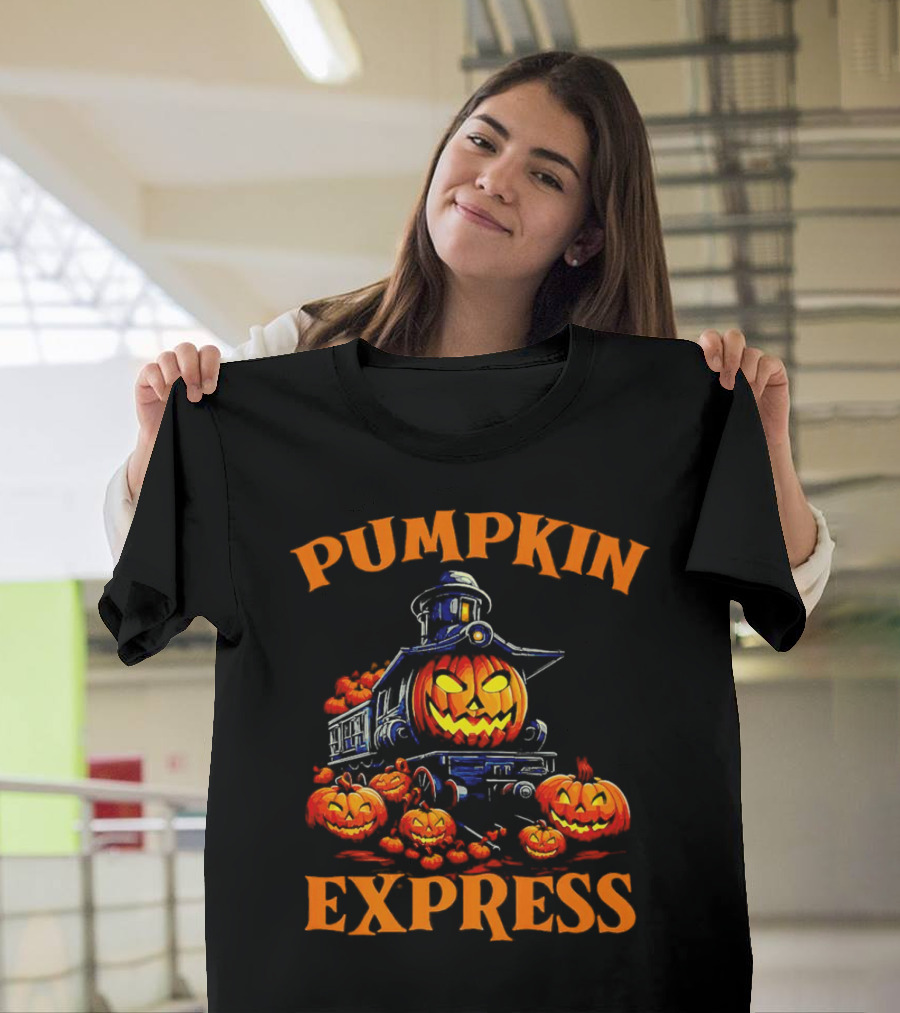 PUMPKIN EXPRESS Halloween Train with Jack-o'-Lantern Faces T-Shirt