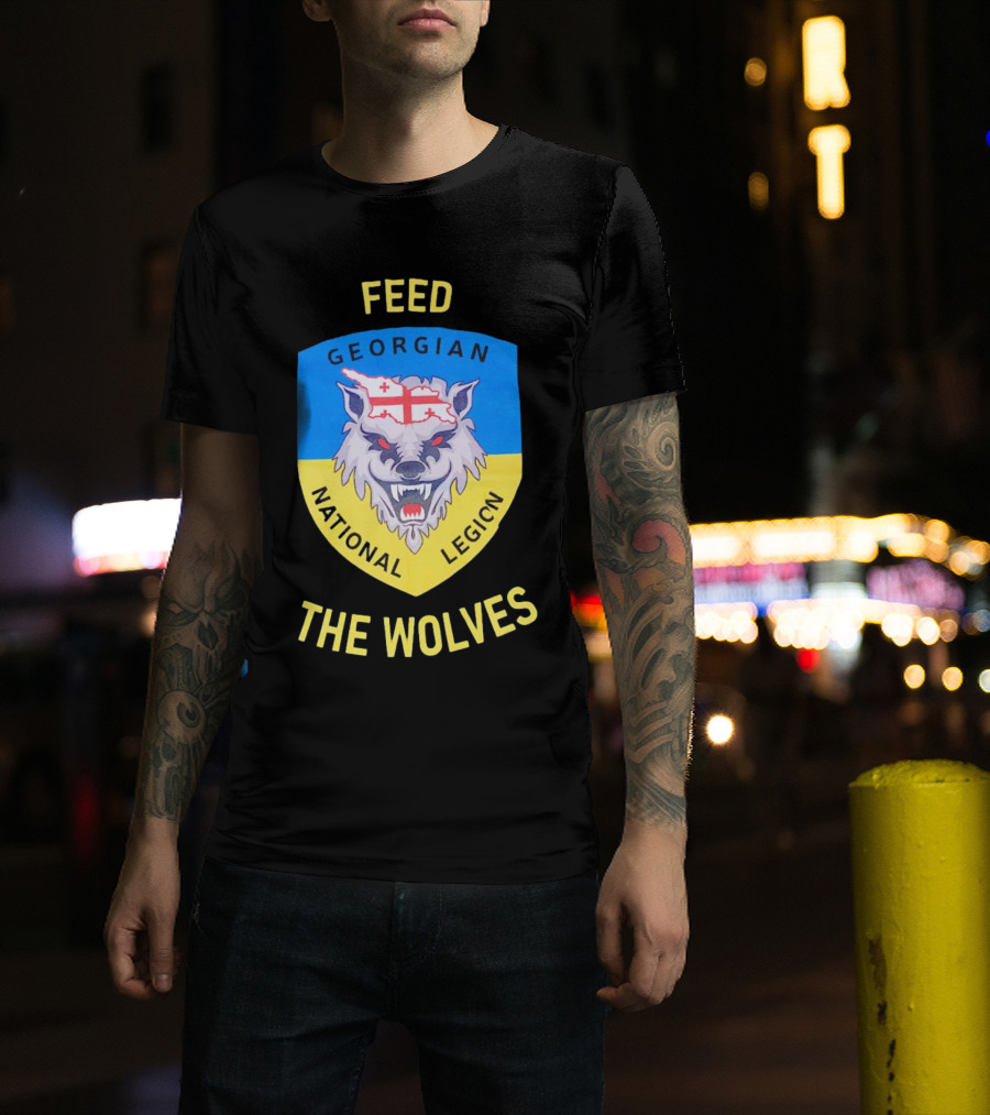 Feed The Wolves Georgian National Legion Wolf Badge With Flag Elements T-Shirt
