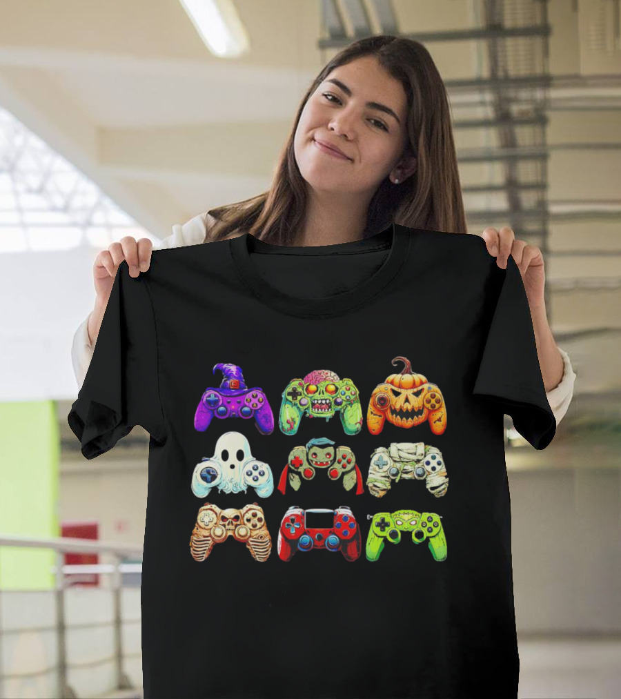 Gaming Skeleton Zombie Ghost Pumpkin Witch Halloween Controller Collection T-Shirt