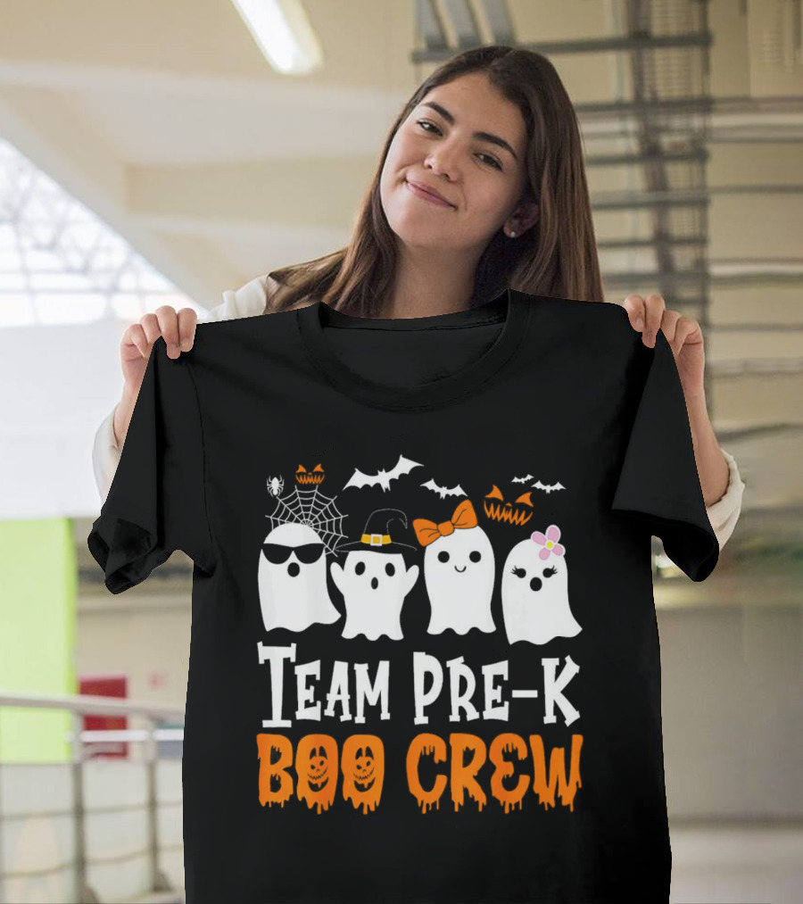 Team Pre-K Boo Crew Halloween Ghosts with Hats and Bows T-Shirt
