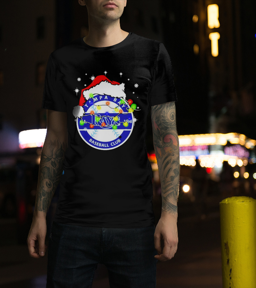 Tampa Bay Rays Baseball Club Santa Hat Christmas Lights T-Shirt