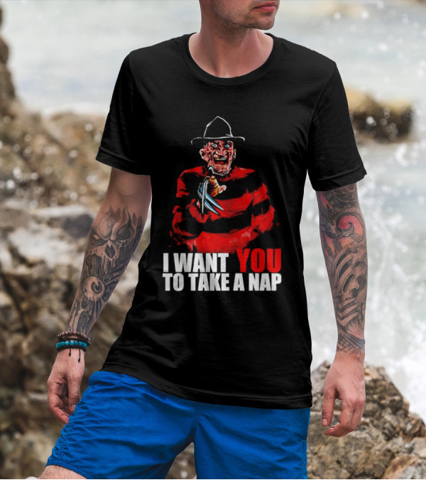 Freddy Krueger I Want You To Take A Nap Iconic Horror Character Visual With Claws T-Shirt