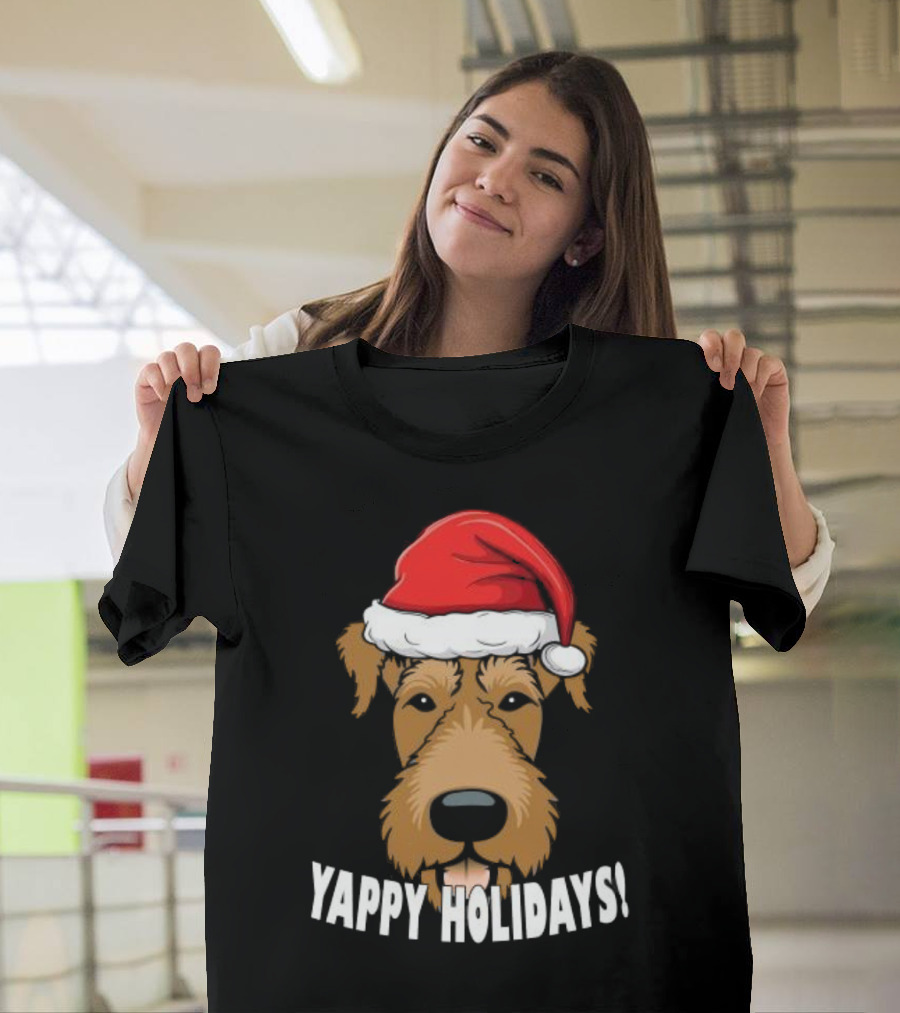 Yappy Holidays Airedale Santa Dog Christmas T-Shirt