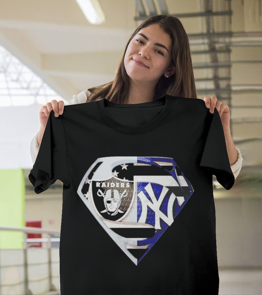 Las Vegas Raiders New York Yankees Superman Shield T-Shirt