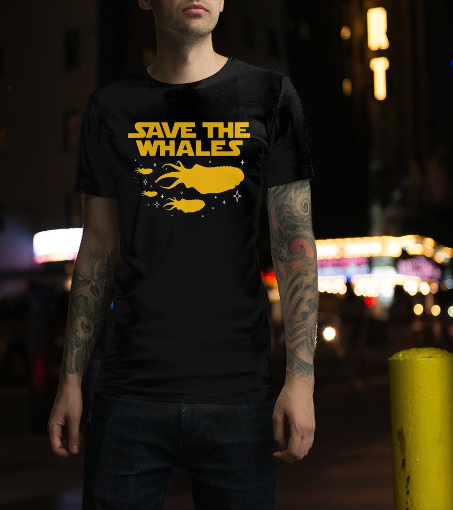 Save The Whales I Mean Purrgil Star Wars Parody Yellow Space Creatures T-Shirt