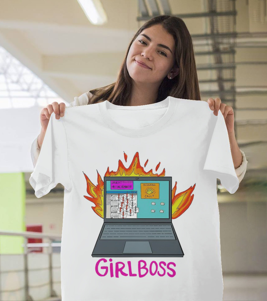 Girlboss Icarus Urgent Reminder Call Laptop On Fire T-Shirt