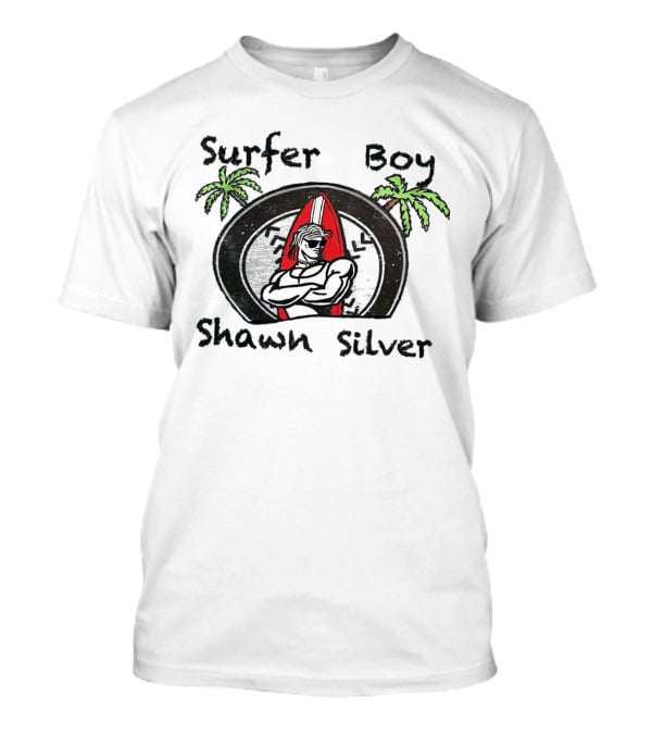 Surfer Boy Shawn Silver Palm Trees Red Surfboard T-Shirt