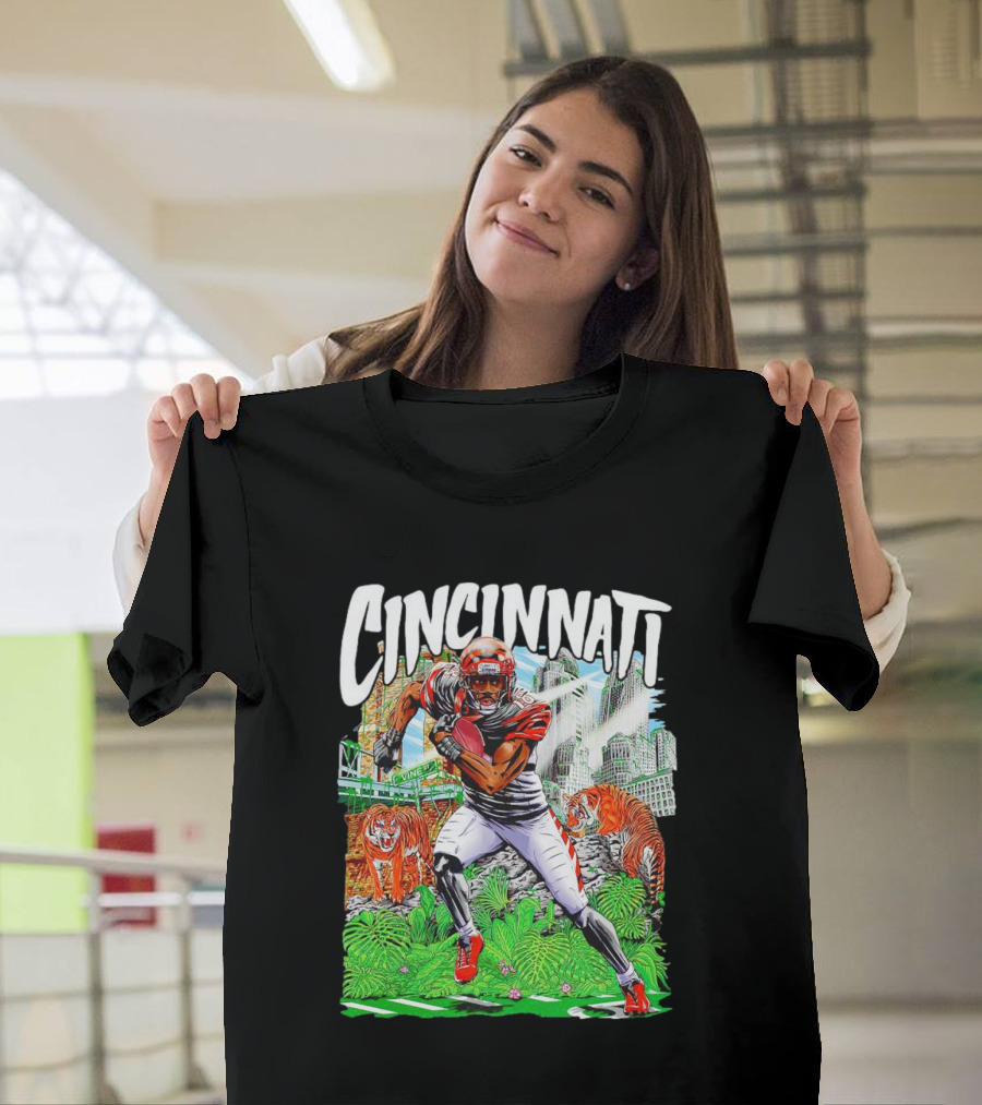 Cincinnati Bengals A.J. Green Cartoon Vintage Tigers Background T-Shirt